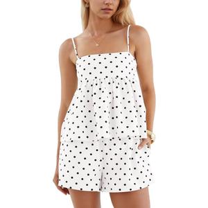 Polka Dot 2 Piece Sets for Women Summer Lounge Sleeveless Peplum Top Shorts Set Vacation Beach Matching Outfits Size M