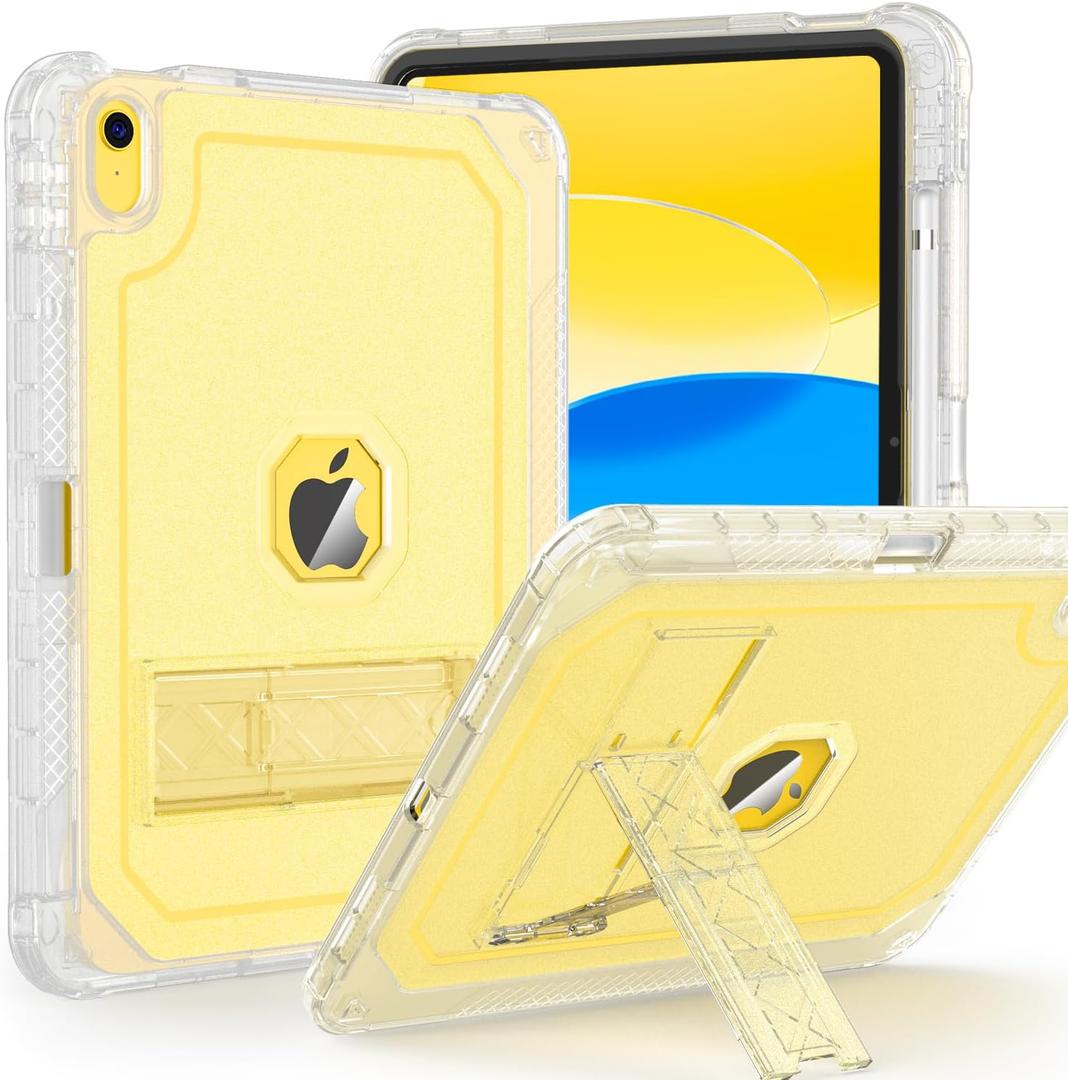 Case for iPad 11-inch (A16) 2025 / iPad 10th Gen 10.9 inch 2022, Heavy Duty Shockproof Rugged Protective with Pencil Holder, 11th / 10th Translucent Cover with Kickstand