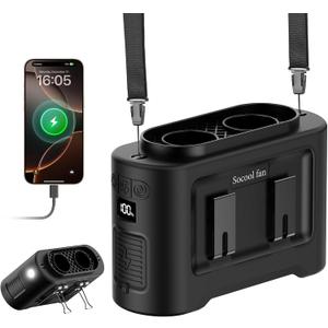 Socool 14500mAh Portable Waist Fan Clip on Wearable Belt Rechargeable Personal Fan, Dual Air Outlet, 40H Cooling 5-Speed Battery Operated Fans with Light, Neck Fan Hanging for Outdoor Camping Travel (Black) Socool 14500mAh Portable Waist Fan Clip on Wearable Belt Rechargeable Personal Fan, Dual Air Outlet, 40H Cooling 5-Speed Battery Operated Fans with Light, Neck Fan Hanging for Outdoor Camping Travel (Black)