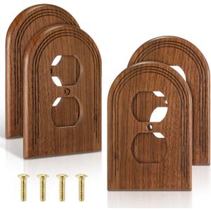 4 Pcs Walnut Wood Light Switch Cover Brown Outlet Covers Wall Plate Decorative Boho Plug Plate Vintage Rustic Contemporary Interior Room Home Decor (13 * 8.2cm,Arch Double Hole)