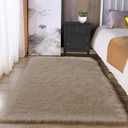 Latepis Washable 3x4 Light Brown Sheepskin Fluffy Shag Plush Faux Fur Rug for Living Room Bedroom Dorm Room Throw Rectangle (Beige)