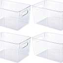 JollyPack 4 Pack Clear Plastic Storage Bins, Pantry Organizers and Storage with Handles, Clear Storage Containers for Fridge, Kitchen, Cabinet, Bathroom and Office (4pack 11.2"Lx 7.5"W x 6" H)