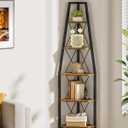 5-Tier Corner Shelf, Corner Bookshelf, Ladder Shelf, Floor Standing Storage Rack, Open Display Stand, Plant Stand, for Living Room, Bedroom, Study, Bathroom, Rustic Brown and Black TCJ22BF