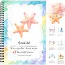 2 x SLWBZ Watercolor Workbooks Coloring Book, Beginner Friendly Painting Kit, Detailed Steps, Creative Exploration Watercolor Book with Paint Set for Adults Teens (Seaside, Without Paint)