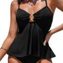 Aleumdr Women's Tankini Bathing Suits Bandeau 2 Piece Swimsuits Shell Swim Tank Top with High Waisted Bottom Black X-Large