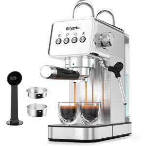 20 Bar Espresso Machine with Steam Wand - Dual Shot Espresso Maker, Precise Pre-Infusion, Large Detachable Tank & Drip Tray, Cup Warming Tray