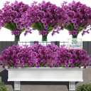 20 Bundles Artificial Flowers for Outdoors, UV Resistant Fake Realistic Flowers with Plastic Plants Spring Decor, Faux Silk Flowers for Outside Window Box Front Porch Planter Decor-Purple