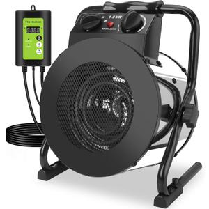 Greenhouse Heater with Thermostat, 1500W Outdoor Heaters for Patio, Fast Heating, Overheat Protection, Electric Space Heaters for Greenhouse, Grow Tent, Patio, Garage, Indoor（Silver）
