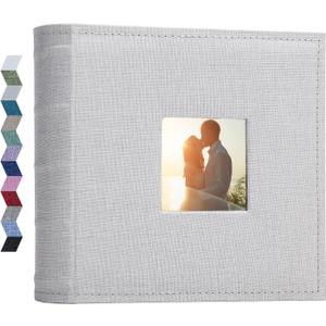 Vienrose Photo Album 4x6 100 Photos Linen Frame Cover with Memo Areas Photobook Large Capacity Slip-in Pictures Book for Wedding Baby Vacation LightGrey