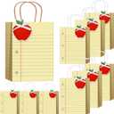 Kolldenn 24 Sets Yellow Lined Notebook Teacher Gift Bags with Tissue Apple Tags Back to School Thank You Teacher Paper Bags with Handle Cards Gift for Retirement, 1 Count