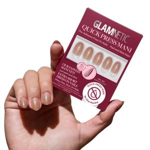 Glamnetic Quick Press Mani - No Glue Press On Nails, Just Peel and Stick, Oval Extra Short Nails, Mess Free, Salon Quality Stick On Nails, Sparkly Brown | in 15 Sizes - 30 Nail Kit | Gift For Mom