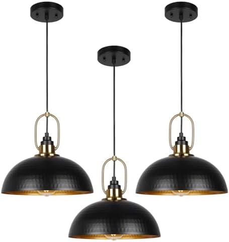 ElilyGiA Black Pendant Lights Kitchen Island 12.2 Inch Dome Kitchen Pendant Light 3 Pack Industrial Pendant Light Fixtures Adjustable Height, for Dining Room, Living Room, Office Foyer Hallway Bar