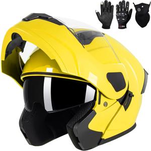 Adult Modular Motorcycle Helmets, DOT Approved Flip up Dual Visor Full Face Helmet for Men Women Moto ATV UTV Snowmobile ADV Four Wheeler Street Bike with Gloves & Mask