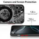 Zrutru Black Flower Magnetic Case for iPhone 16 Pro Compatible with MagSafe, Floral Anti-Fall Shockproof Protective Phone Case - Aesthetic Cute Black Flower Design for Women Girls