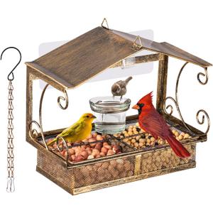 Window Bird Feeder for Outdoors | Glass Water Cup, Hook Chain Included, Attracts Wild Birds, Gift for Bird Lovers