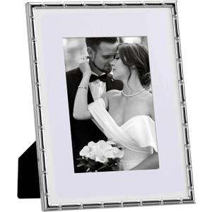eletecpro 8x10 Metal Picture Frame with Real Glass Cover, Display 5x7 with Mat or 8x10 Without Mat for Wall or Tabletop, Elegant Plated Photo Frames with Soft Touch Velvet Backing, Silver