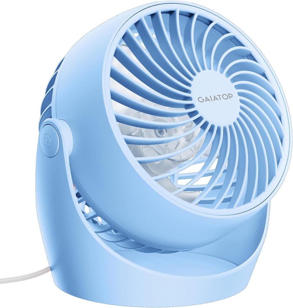 Gaiatop Desk Fan, 5-Inch Portable Electric Table Desktop Air Circulator Fans, Small but Powerful with 3 Speed 360 Adjustable Tilt for Cooling Home Dorm Office Bedroom Bathroom Kitchen, Blue