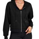 LYANER Women's Full Zip Up Hoodie Sweatshirt Workout Long Sleeve Casual Crop Tops with Pockets Black (Black, XL)