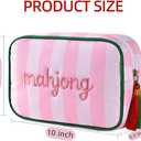 Embroidered Mahjong Tile Bag with Zipper, Thickened Mini Mahjong Pouch for 166 Tiles, Portable Travel Game Organizer, 10 x 6.8 x 3.5 Inches, Pink