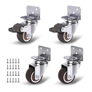 1 Inch Small Caster Wheels Set of 4, L-Bracket Casters Low Profile Side Mount Casters, Swivel Rubber Castors for Furniture, Underbed Drawer, DIY Project, Capacity Lbs: 97 Lbs (with 2 Brakes)