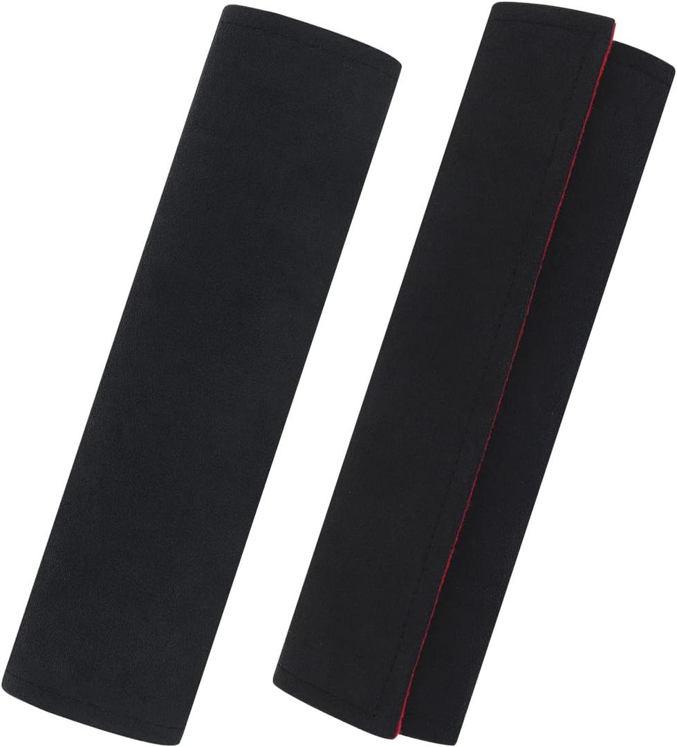 Alcantara Material Seat Belt Cover Pad, Car Seat Belt Pads Cover, 10.6 in (27cm) for a More Comfortable Driving Compatible with All Cars and Backpack, 2 Pack, Black