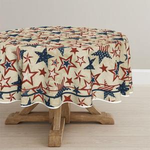 Horaldaily 4th of July Round Tablecloth 7070 Inch Round, Patriotic Memorial Day Blue Red Star Independence Day Washable Table Cover for Party Picnic Dinner Decor