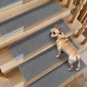 Non-Slip Stair Treads for Wooden Steps Indoor, 4 Pack 8" X 30" Edging Stair Rugs with TPE Backing, 0.4" Thick Carpet Stair Treads for Kids Elders & Pets, 100% Polyester Soft Stair Runners, Light Grey