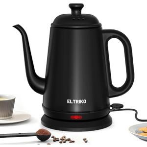 ELTRIKO Gooseneck Electric Kettle, 1L Water Boiler, Pour Over Coffee & Tea, 1000W Fast Heating, Stainless Steel, Auto Shut-Off & Boil-Dry Protection, BPA-Free (Black)