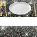 Black Square Placemats - Heat Resistant Mat Set of 2 with Rhinestone Decor and Sparkly Bling