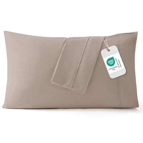 Bedsure Pillowcases Standard Size Set of 2 - Khaki Standard Pillow Cases 2 Pack 20 x 26 inches, Brushed Microfiber, Pillow Case Covers with Envelope Closure for Kids