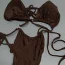 Women Halter String Bikini Set Sexy Thong Cheeky Two Piece Swimsuits Solid Color Bathing Swimwear (Brown, Large)