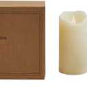 Creative Co-Op 3' Round LED Wax Pillar Candles - Set of 3 Sizes (3' H, 5' H, 4' H), 6 Hour Timers & Remote (Requires AAA Batteries)