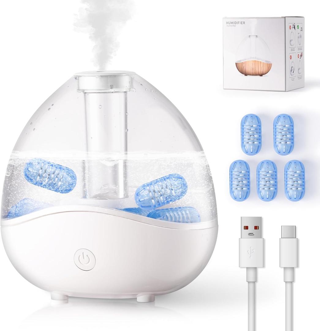 Cool Mist Humidifiers for Bedroom - 1.5L Small Quiet Ultrasonic Air Humidifier with 5 Filters Colorful Night Light for Baby Kids Plant Office Nursery Work Home Living Room Office Indoor (White)