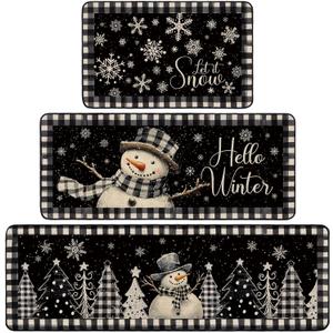 3 Pcs Winter Kitchen Rugs Non Slip Winter Floor Mat Snowman Kitchen Floor Hallway Laundry Sink and Bathroom, 20"x32" 20"x47", 20"x59", Christmas