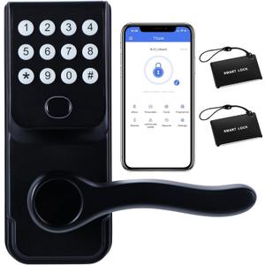 Keyless-Entry Fingerprint Smart Door Lock: LORVIBO Digital Electronic Lock with Code Passcode, Electric Door Knob, Biometric Door Handle, Perfect for Exterior/Interior/Entry/Bedroom Doors (Black)
