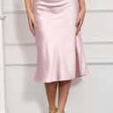 ALCEA ROSEA Women High Waist Silky Satin Midi Skirt Elastic Waist A Line Skirt with Slit (Pink, Medium)