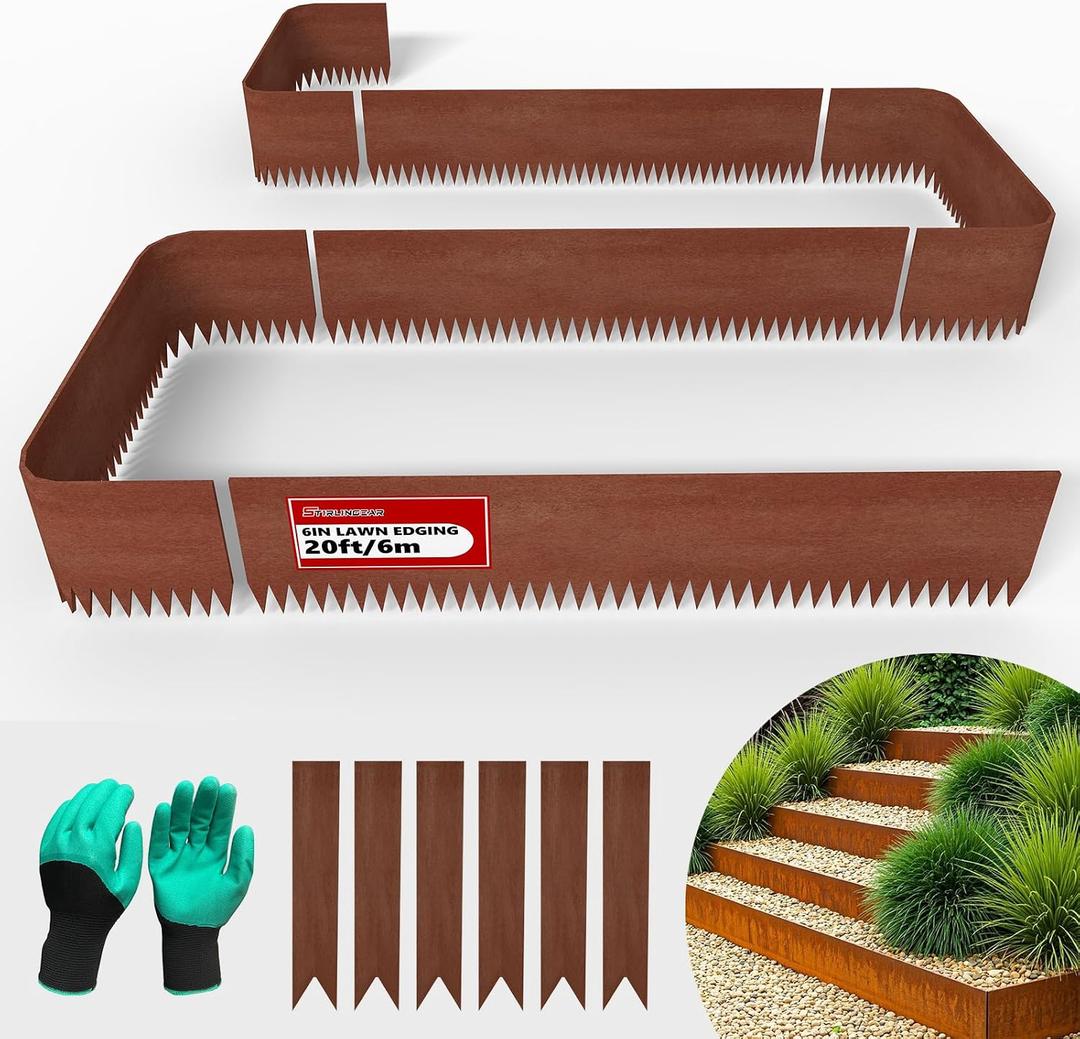 20ft. 6-Pack Cor-Ten Steel Landscape Edging - 40" L x 6" H Metal Edging for Landscaping with 6 Stakes, Hammer-in Garden Edging, Metal Landscape Edging for Flower beds, Lawn & Yard (Rusted)