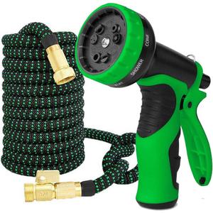 Flexi Hose Expandable Garden Hose with 8 Function Nozzle, 50FT - Lightweight Retractable Garden Hose, Water Hose - No-Kink Flexibility, 3/4 Inch Solid Brass Fittings and Double Latex Core