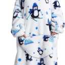 Blanket Hoodie Long,Extra Long Wearable Blanket Oversized Hoodie Blanket Hoodies for Women Snuggle Blankets for Women (Penguin)