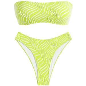 ZAFUL Women Strapless High Cut Bandeau Bikini Lace Up 2 Pieces Swimwear Large