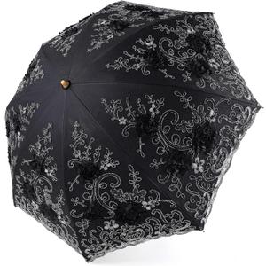 BABEYOND Lace Parasol Ultraviolet-Proof Folding Umbrella UPF50+ Vintage Flower Embroidery Umbrella for Wedding Party and Photo Shooting (Black)