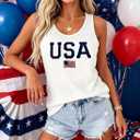 Women's American Flag Racerback Tank Top Patriotic 4th of July Sleeveless Casual Vest (White, M)