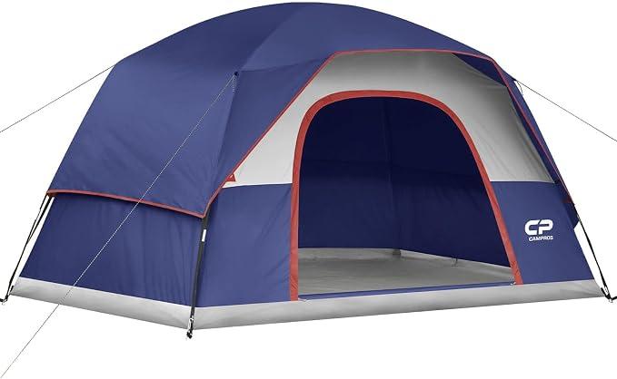 CAMPROS CP Tent 6 Person, Waterproof Windproof Double Layer Family Dome Tent, Easy Setup with Large Mesh Windows & Wide Door for Camping