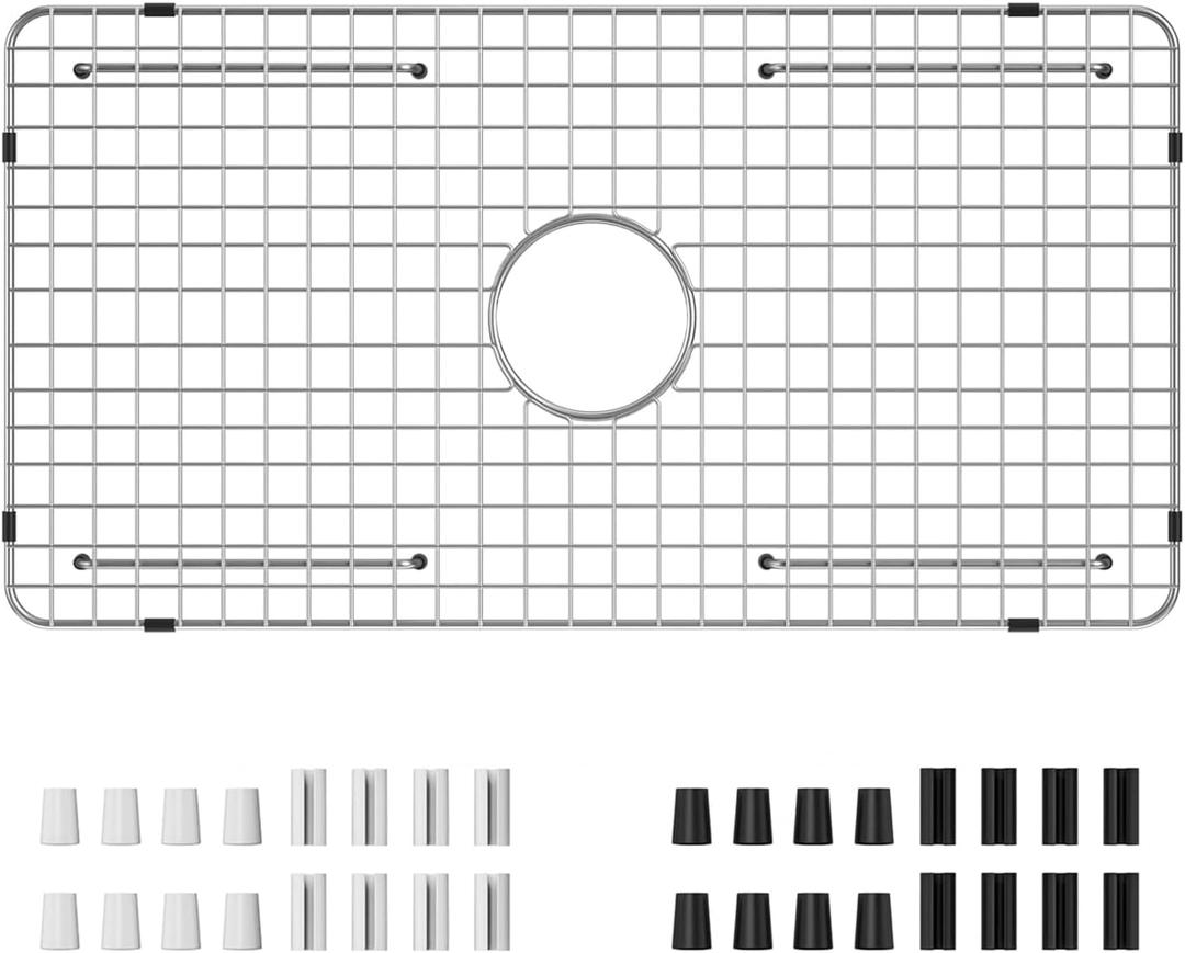 Sink Bottom Grid 29-1/2" X 15-9/16", Centered Drain with Corner Radius 3/8", Sink Protector Stainless Steel Material