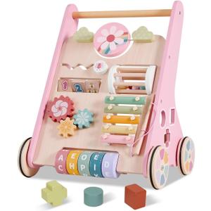 Wooden Baby Walker, Baby Push Walker, Montessori Toddler Walker Toy, Push and Pull Learning Activity Walkers, Baby Walker with Wheels for Boys&Girls 1 Year Old, Christmas Birthday Gifts for Toddler