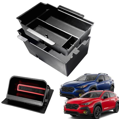 2Pack 2025 Crosstrek Center Console Organizer & Fuse Box Coin Container Storage Tray for 2024 2025 2026 Subaru Crosstrek Hybrid Armrest Storage Box Crosstrek 2025 Accessories Storage Box Double Layer