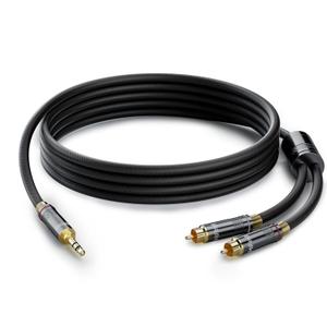 3.5mm to 2 RCA Stereo Audio Cable 10 Ft (Real Hi-Fi Sound-Silver Plated Copper-Spring SR-Braided) 3.5 mm 1/8" TRS Male to Dual RCA Male Bidirectional Cable for Home Theater,Speaker