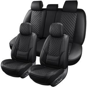 Black Leather Car Seat Covers Full Set Breathable Seat Protectors Waterproof Automotive Seat Covers Universal Fit for Most Cars SUVs Trucks Vehicles (Front and Rear, BALCK4)