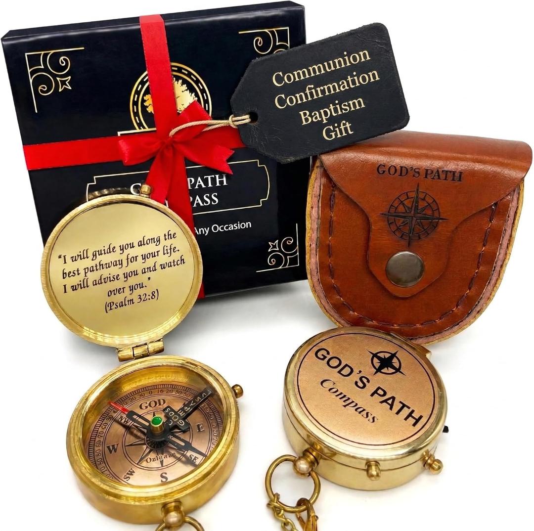 God's Path Compass Communion & Confirmation Gift for Teenage Boys | Baptism Religious Gifts for Men, Christian, Catholic, Graduation | Sentimental & Inspirational Present Greeting Card Included