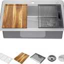 DELTA FAUCET 95A932-33S-SS Lorelai Workstation Kitchen Sink Drop-in Top Mount Stainless Steel Single Bowl with WorkFlow Ledge and Chefs Kit of 5 Accessories